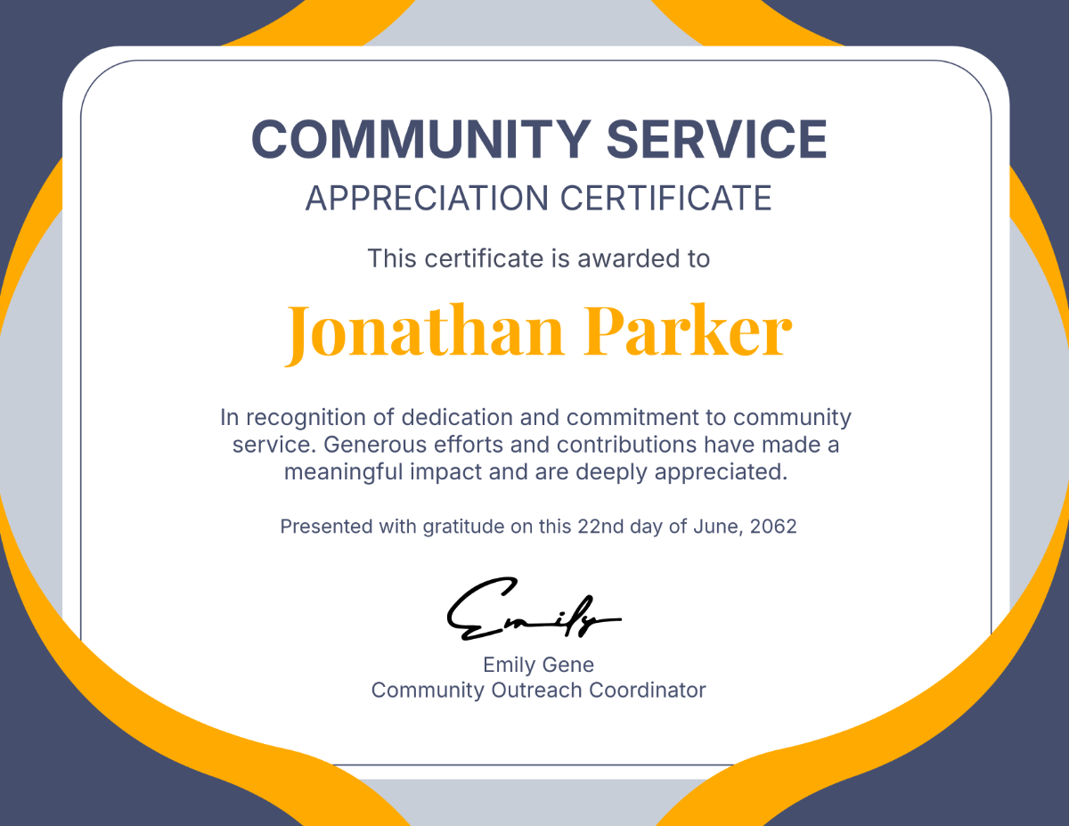 Free Community Service Appreciation Certificate Template