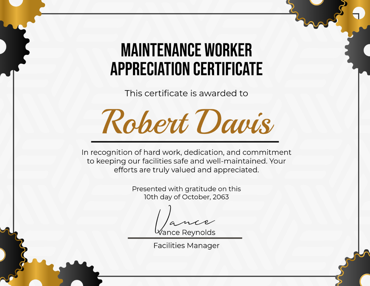 Free Maintenance Worker Appreciation Certificate Template