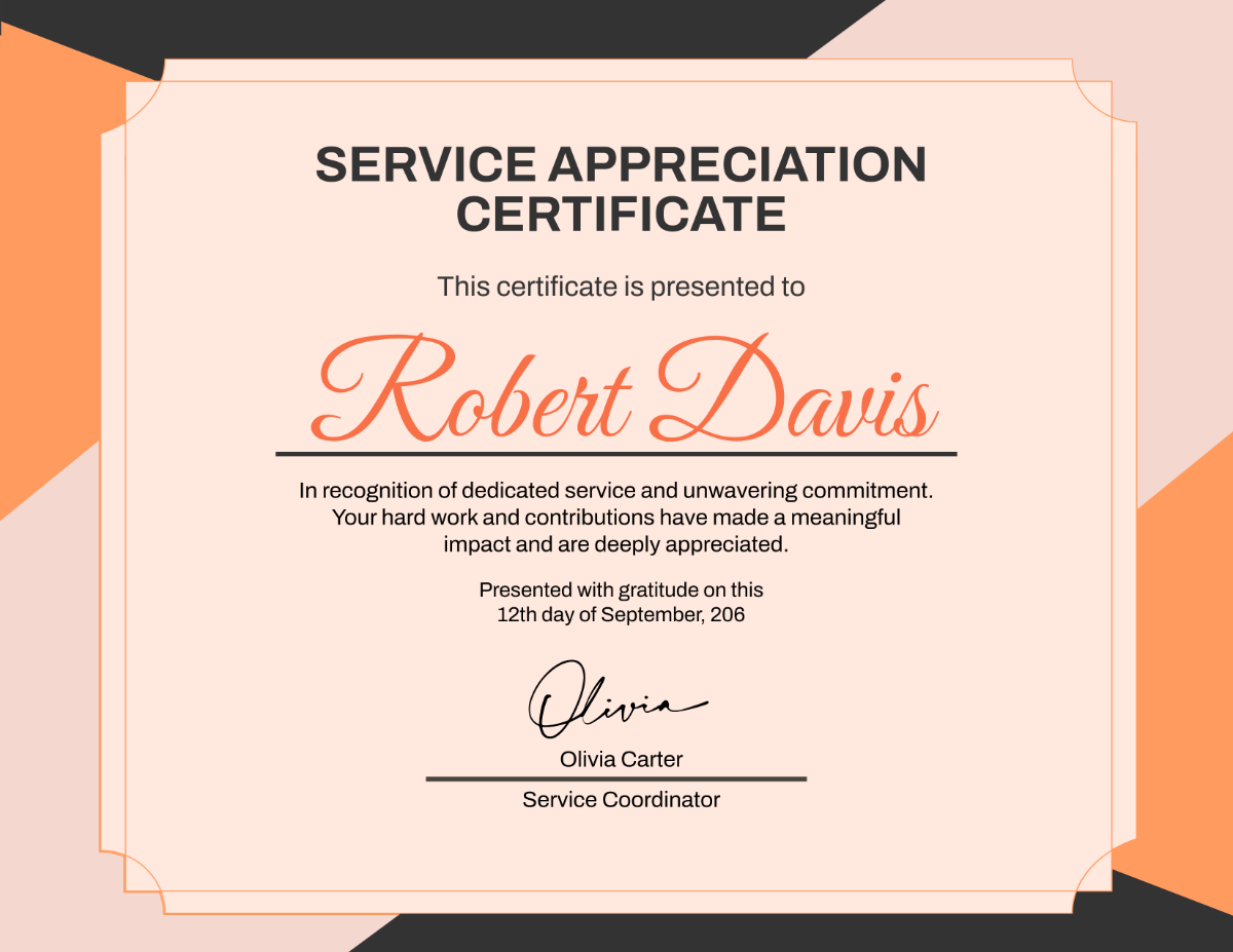 Free Service Appreciation Certificate Template