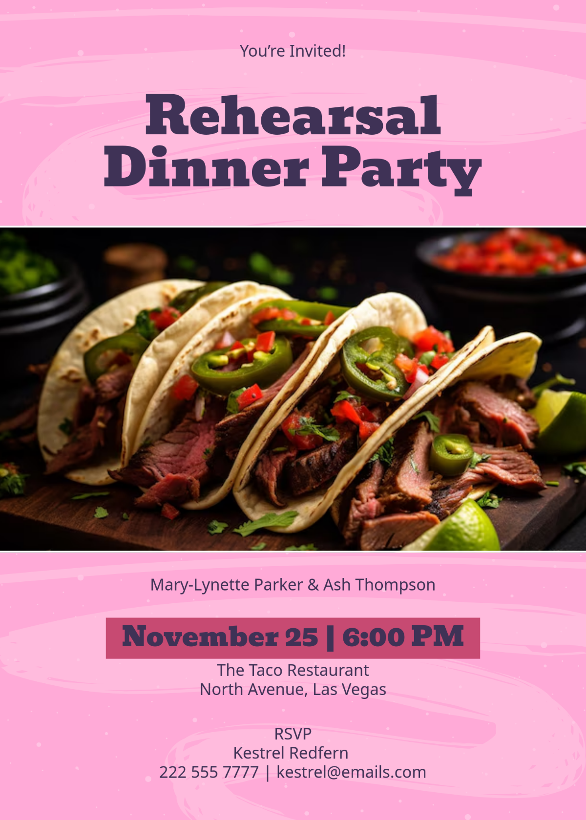 Pink Taco Rehearsal Dinner Party Invitation Template - Edit Online & Download