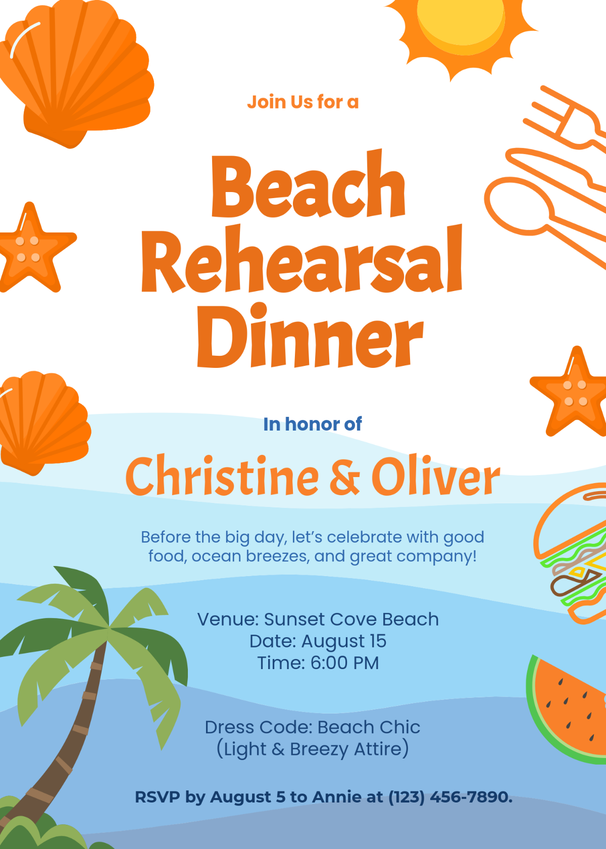 Aesthetic Beach Rehearsal Dinner Invitation Template - Edit Online & Download