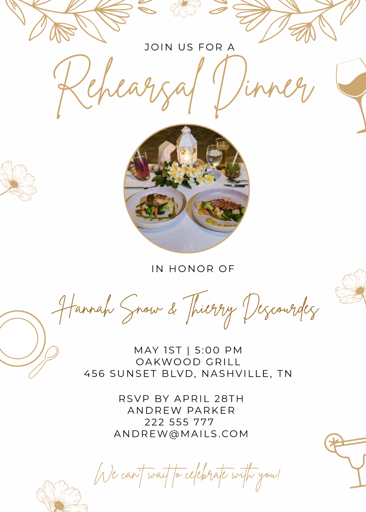 Modern Rehearsal Dinner Invitation Template with RSVP - Edit Online & Download