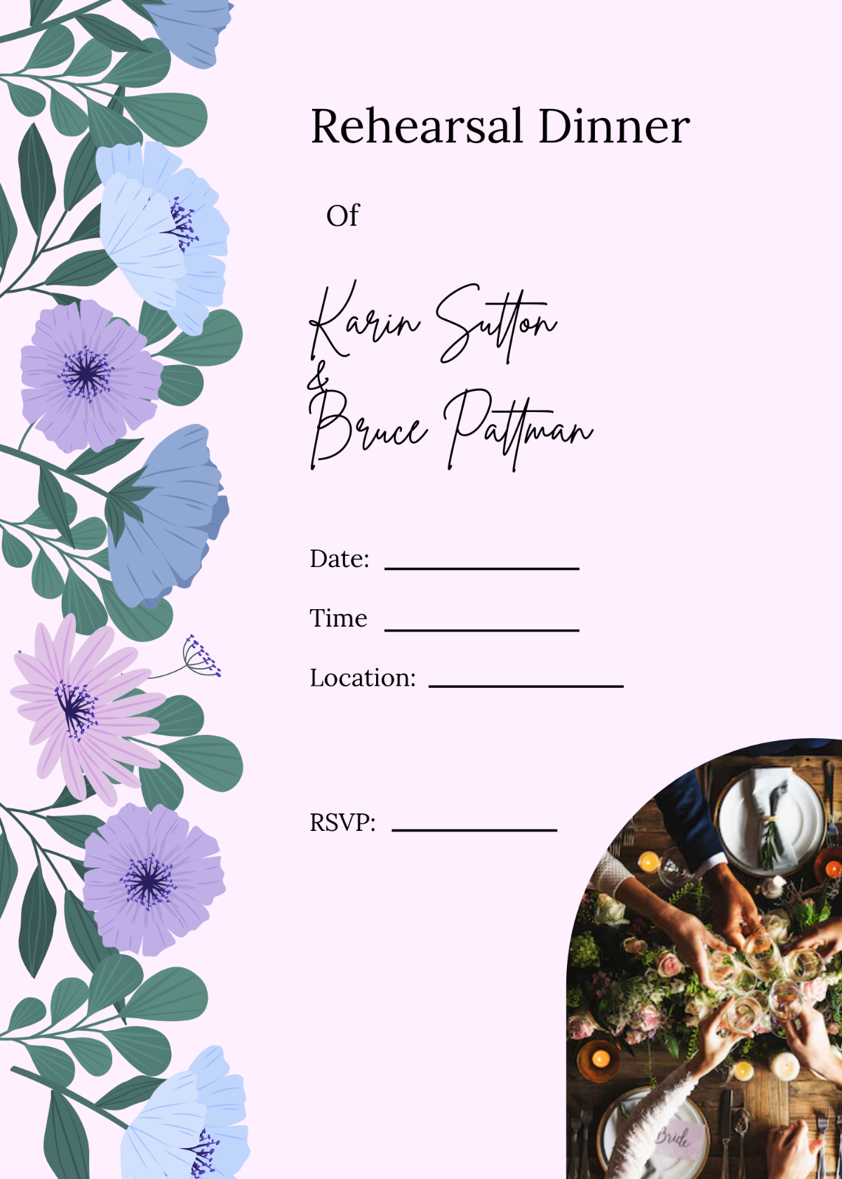 Blank Wildflowers Rehearsal Dinner Invitation Template - Edit Online & Download