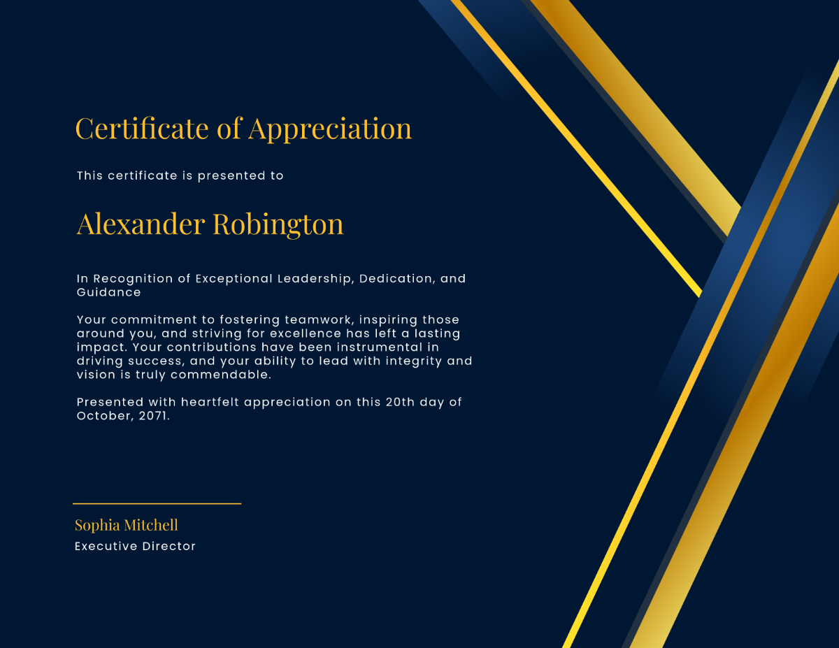 Free Blue and Gold Appreciation Certificate Template