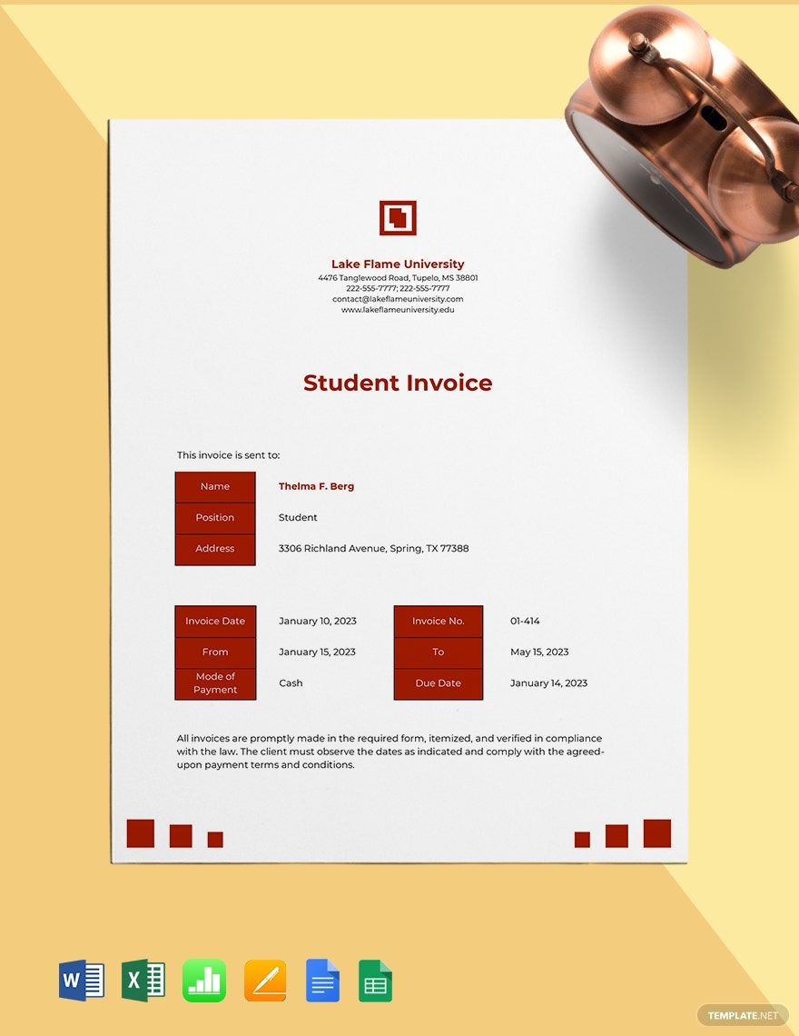 University Student Invoice Template