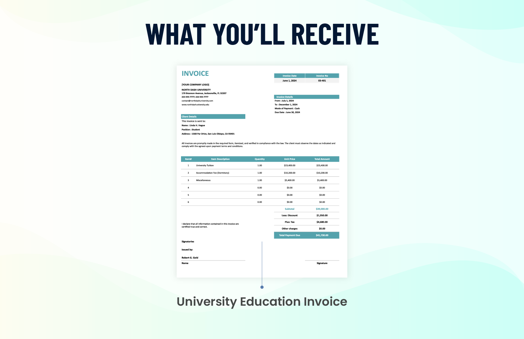 University Education Invoice Template