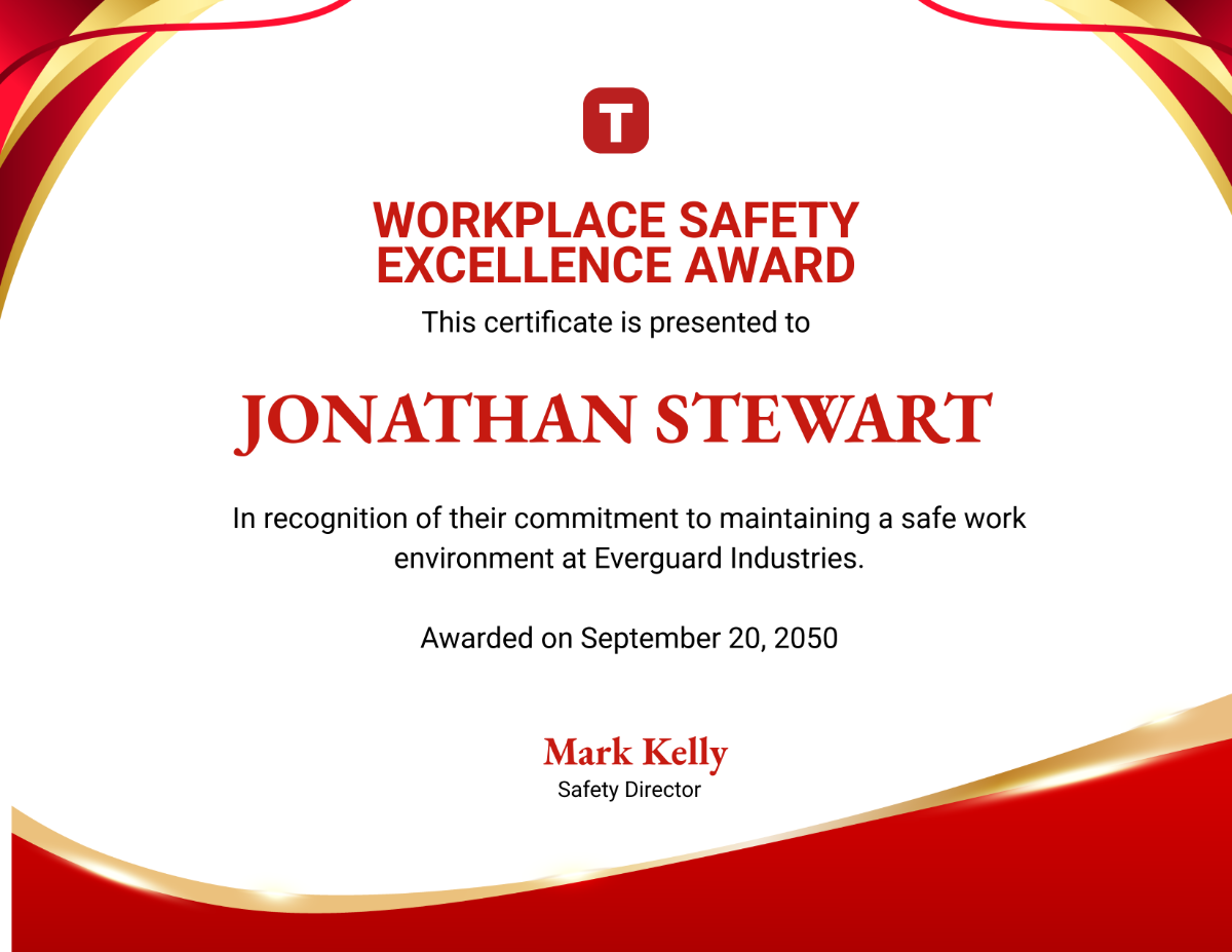 Free Red Workplace Safety Award Certificate Template