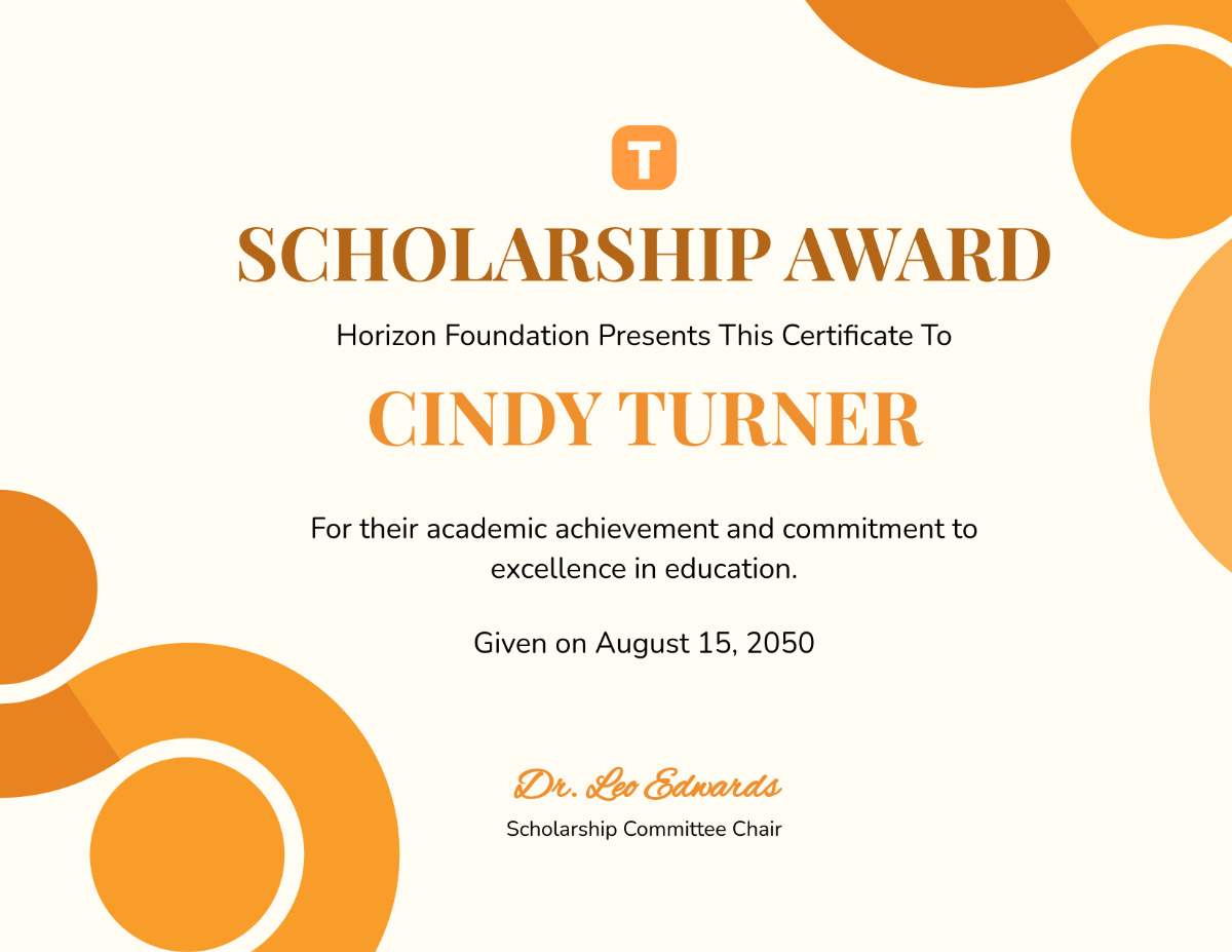 Free Orange Scholarship Award Certificate Template