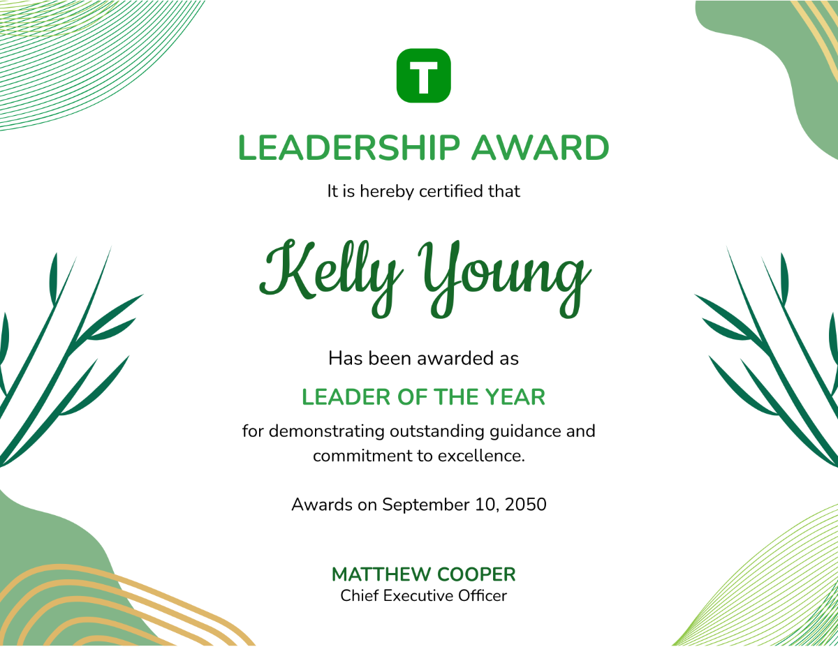 Free Green Leadership Award Certificate Template