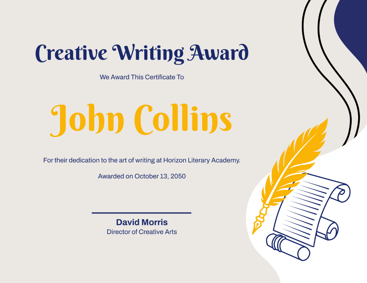 Free Creative Writing Award Certificate Template