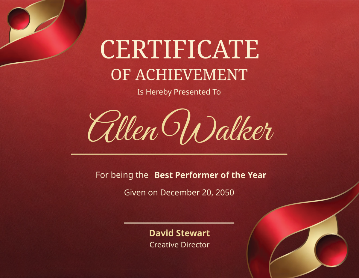 Free Best Performer Award Certificate Template