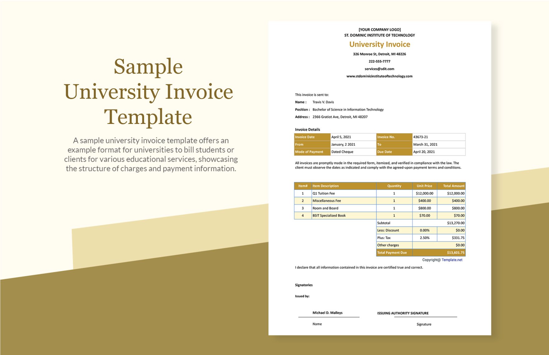 Sample University Invoice Template