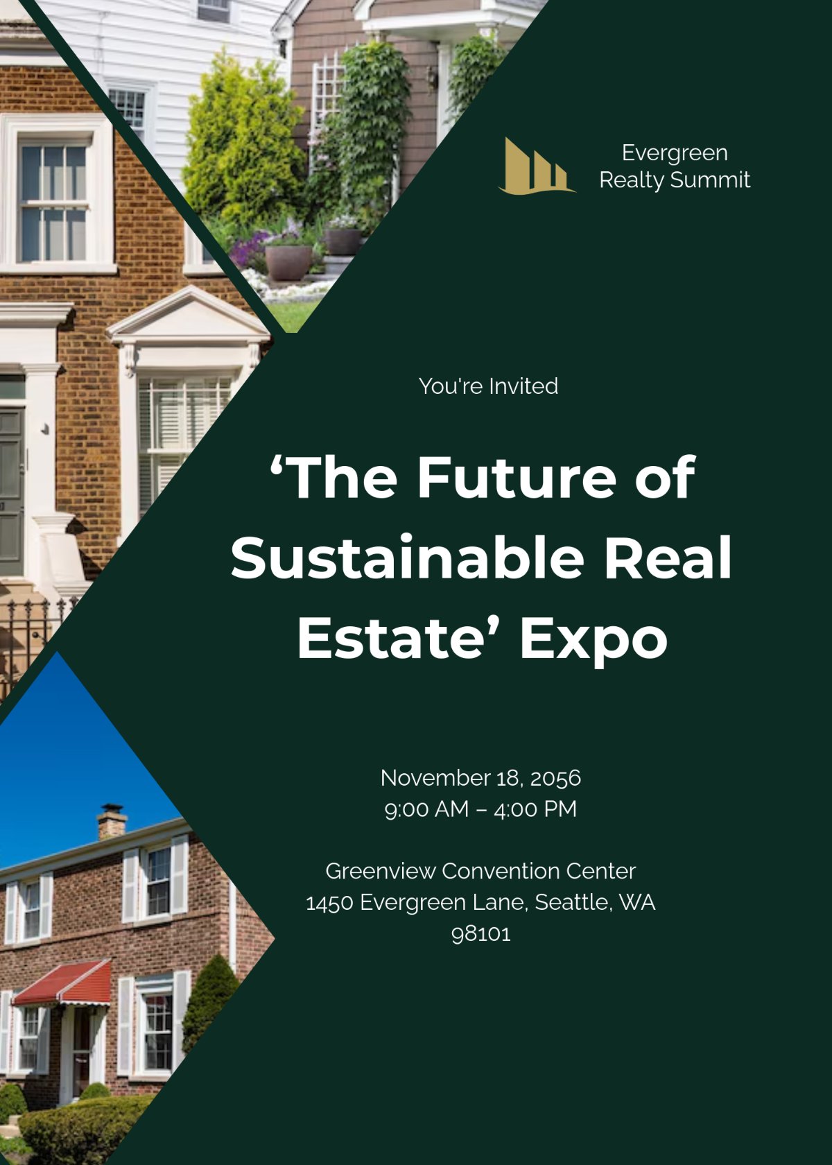Free Dark Green Real Estate Expo Invitation Card Template