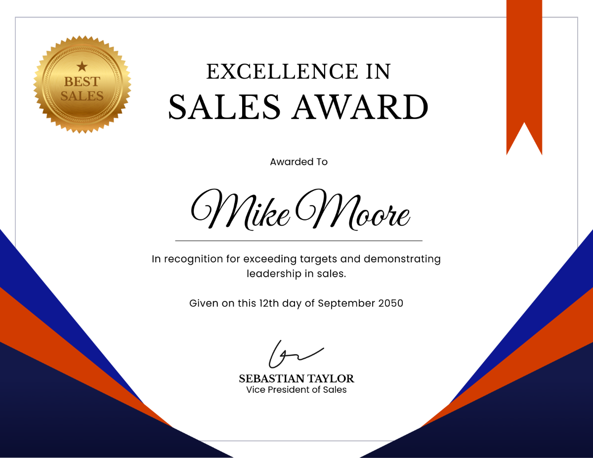 Free Professional Sales Award Certificate Template