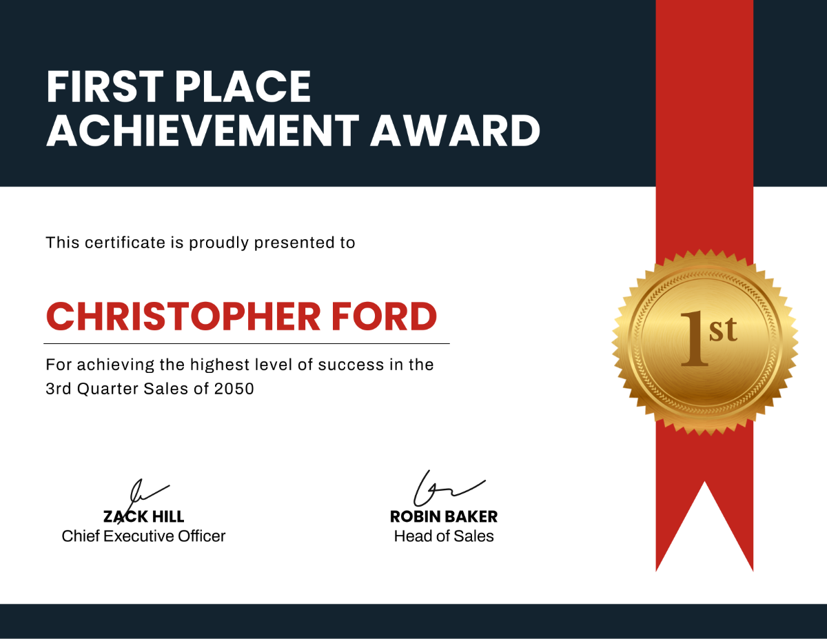 Free First Place Award Certificate Template