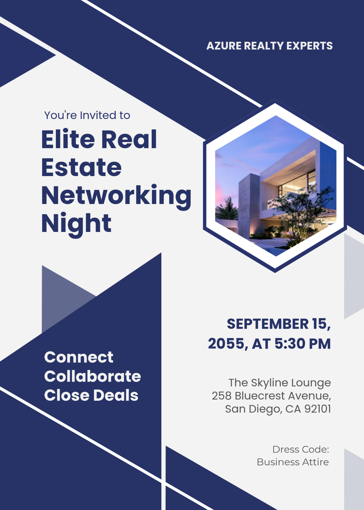 Free Blue and White Real Estate Agent Invitation Card Template