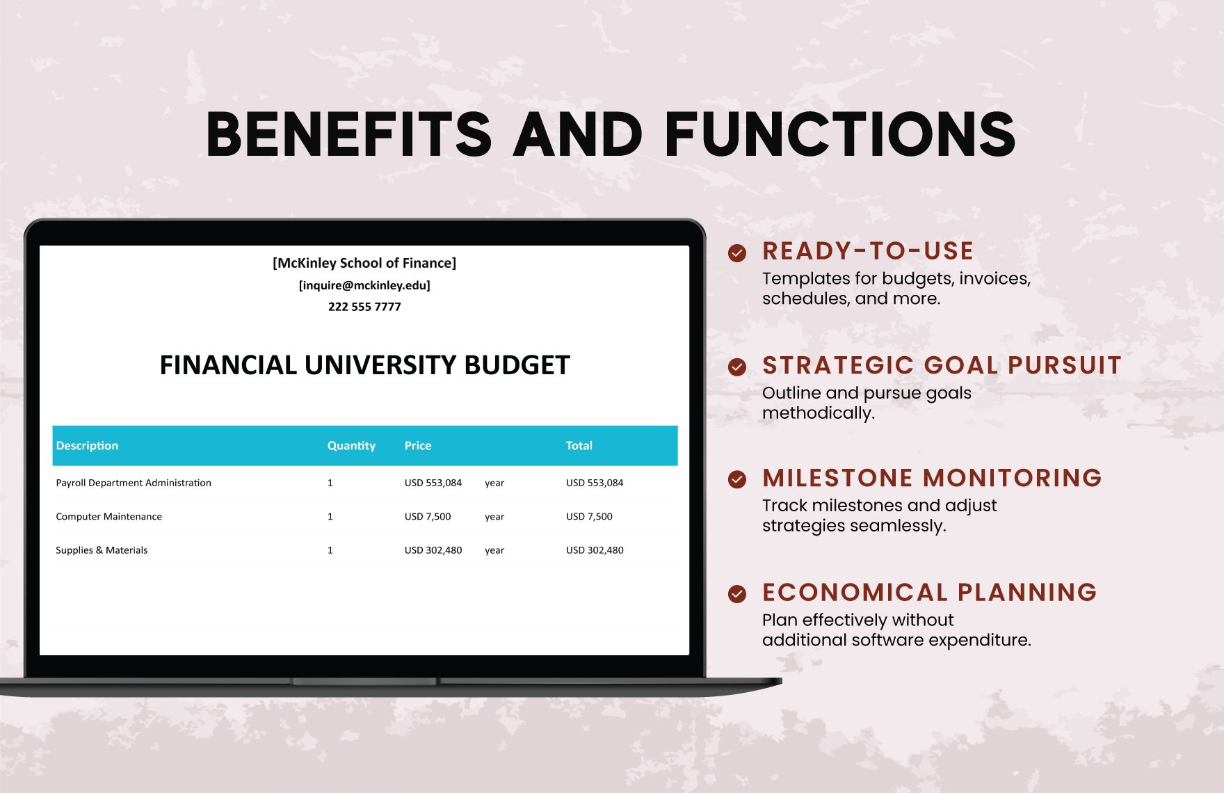Financial University Budget Template