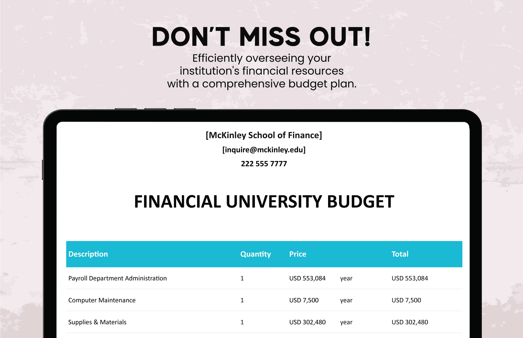 Financial University Budget Template