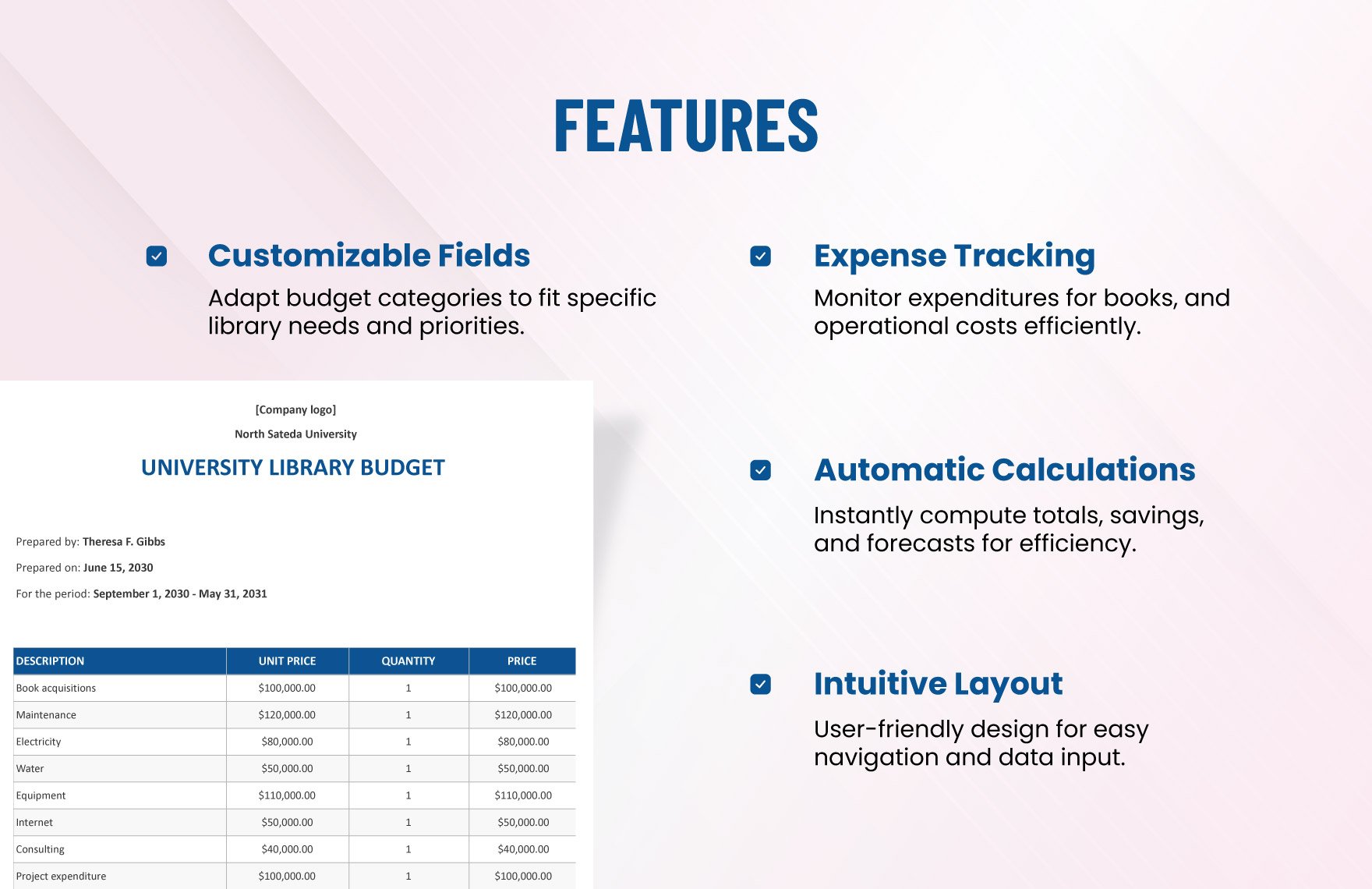 University Library Budget Template