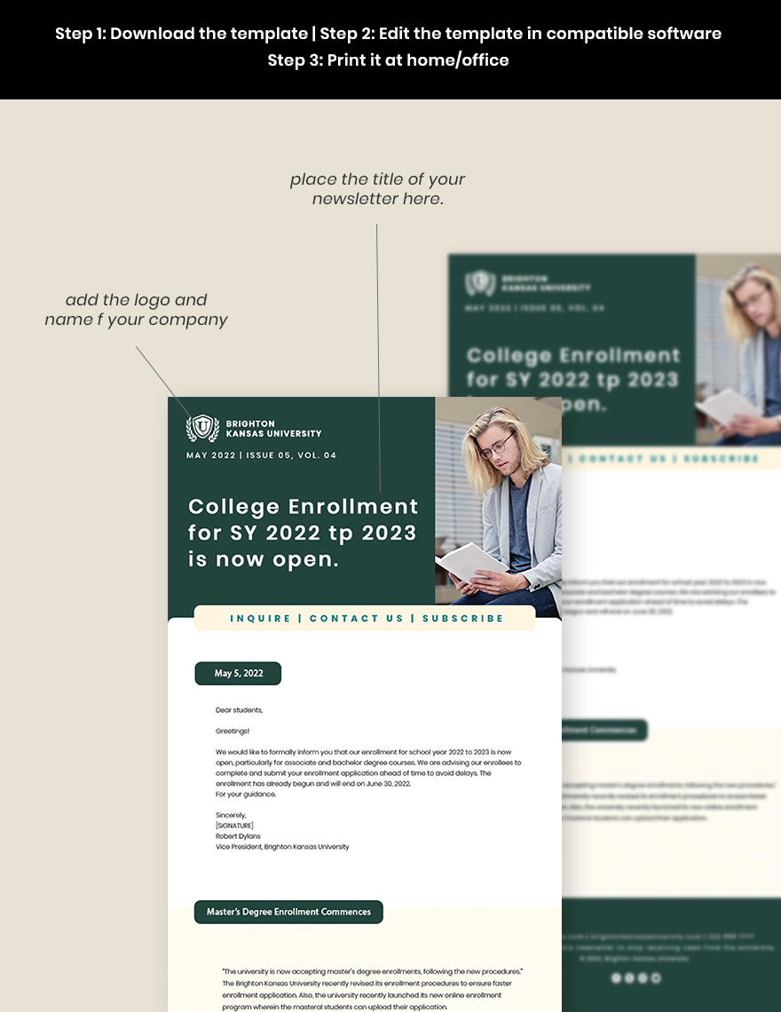 College Newsletter Template example