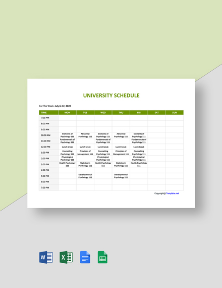 FREE University Schedule Template - Download in Word, Google Docs ...