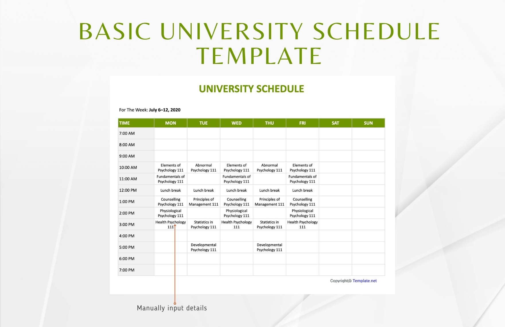 Basic University Schedule Template