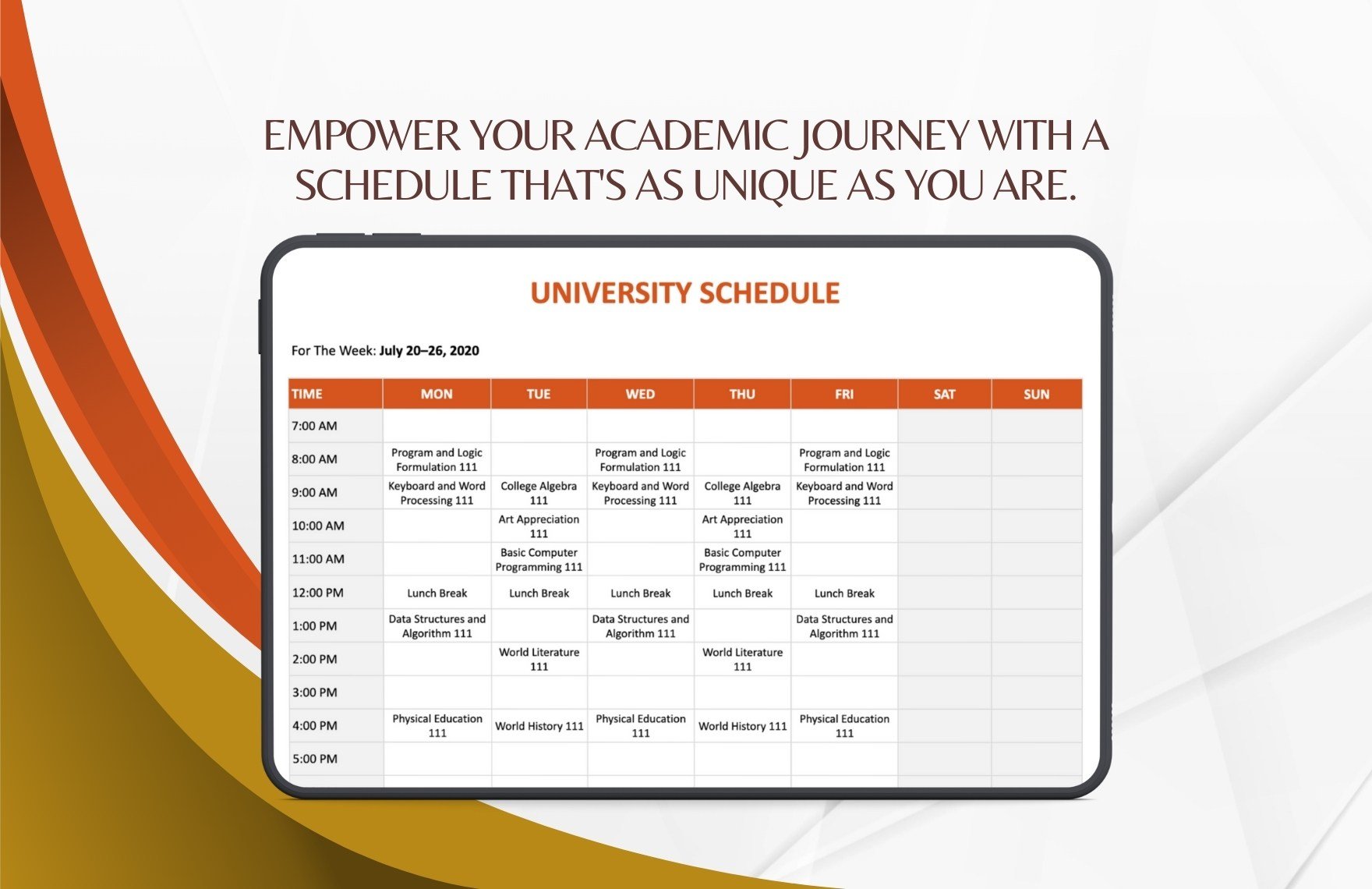 Blank University Schedule Template