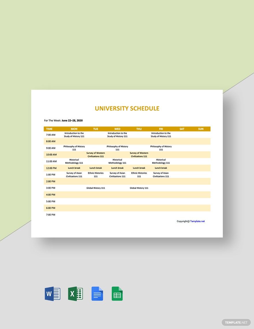 Free Sample University Schedule Template