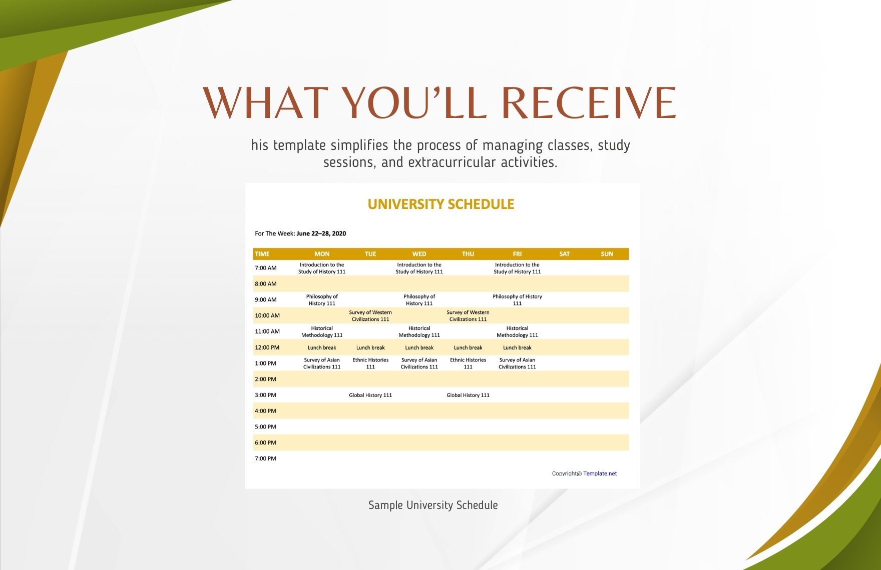 Sample University Schedule Template