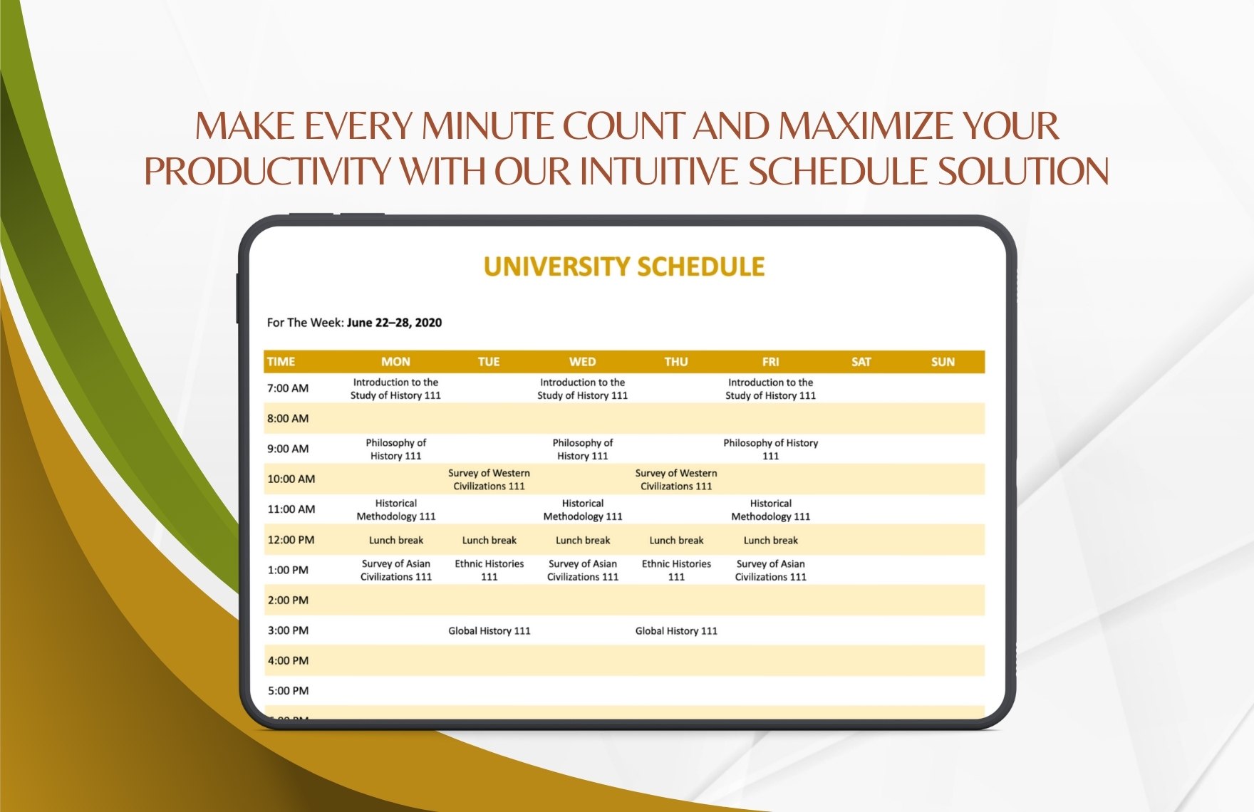 Sample University Schedule Template