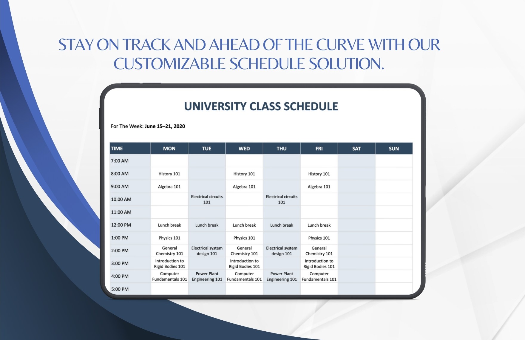 University Class Schedule Template