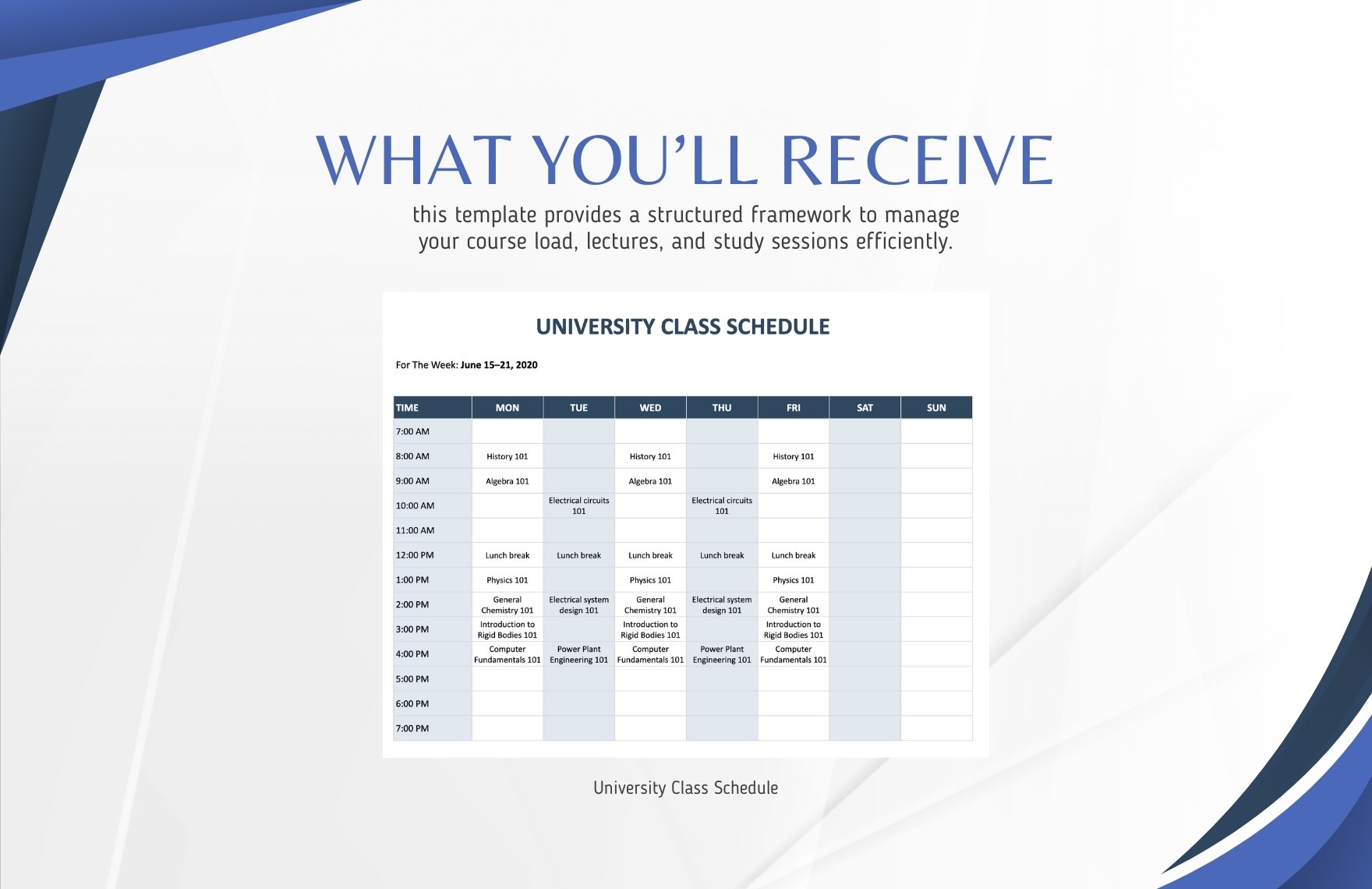 University Class Schedule Template