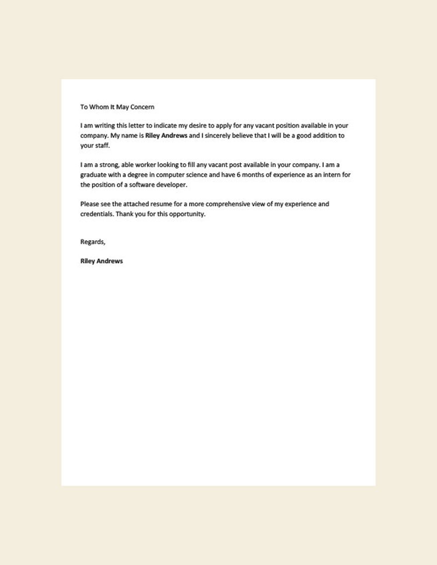 Application Letter Template For Any Position