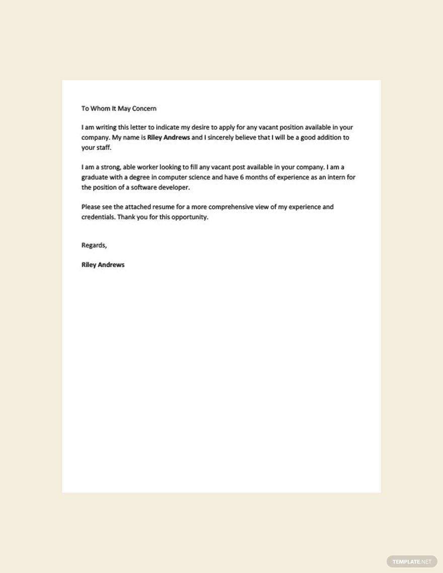 Application Letter Template For Any Position in Word, Google Docs, PDF, Apple Pages