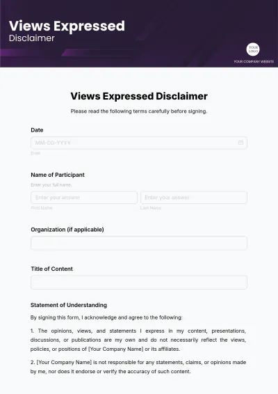 Free Views Expressed Disclaimer Template - Edit Online & Download Example | Template.net to Edit Online