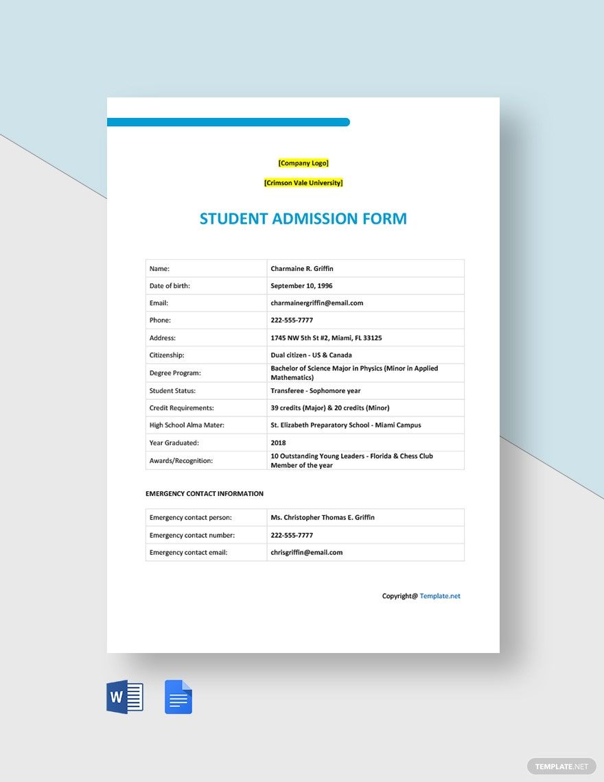 Blank University Admission Form Template