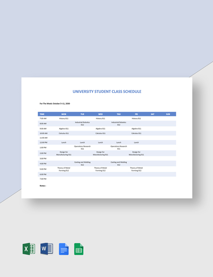 10+ FREE University Schedule Templates [Edit & Download] | Template.net