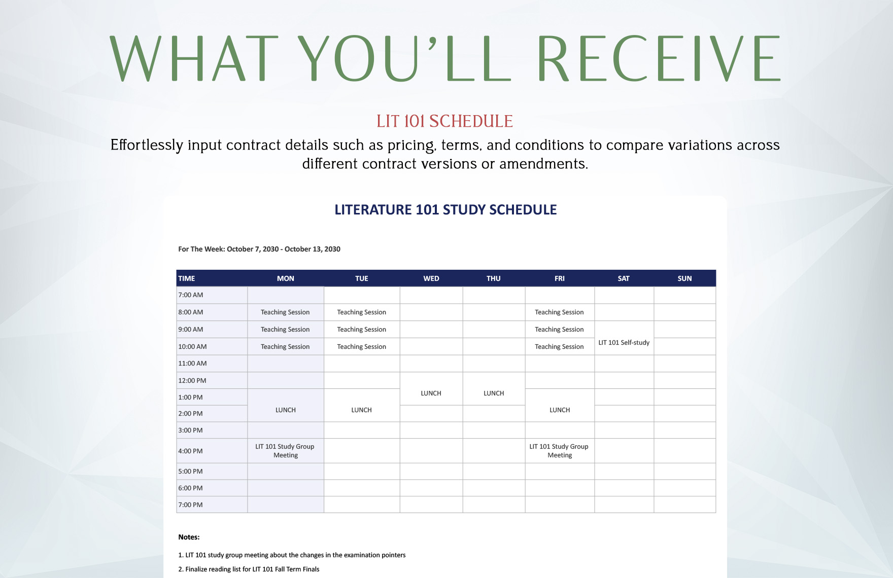 University Study Schedule Template