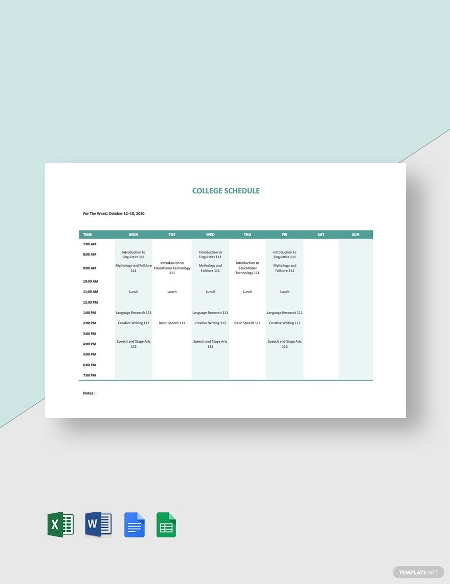 Free Editable College Schedule Template