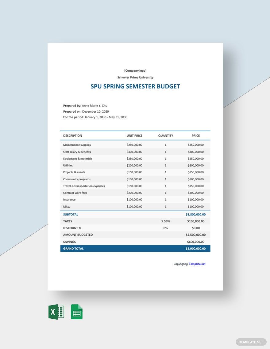 Sample University Budget Template in Word, Google Docs, Excel, Google Sheets