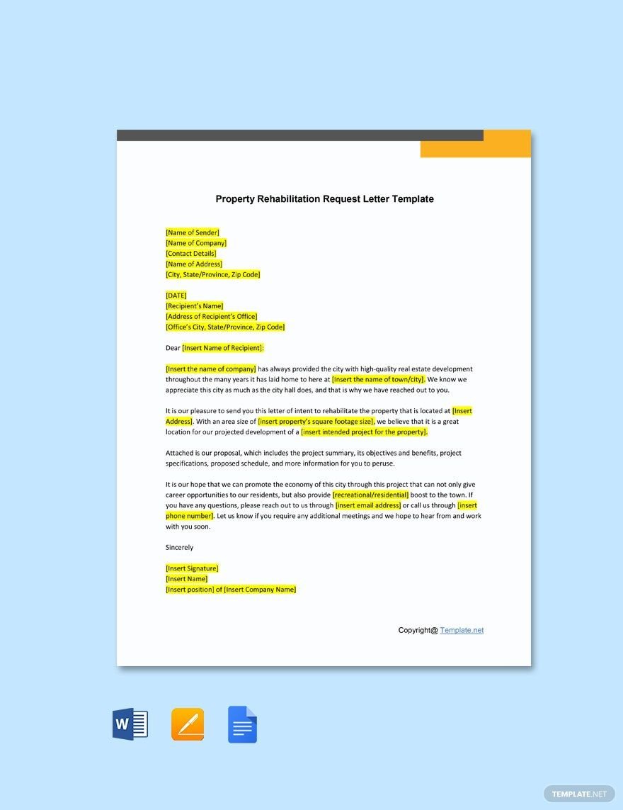 Property Rehabilitation Request Letter in Word, Google Docs, PDF