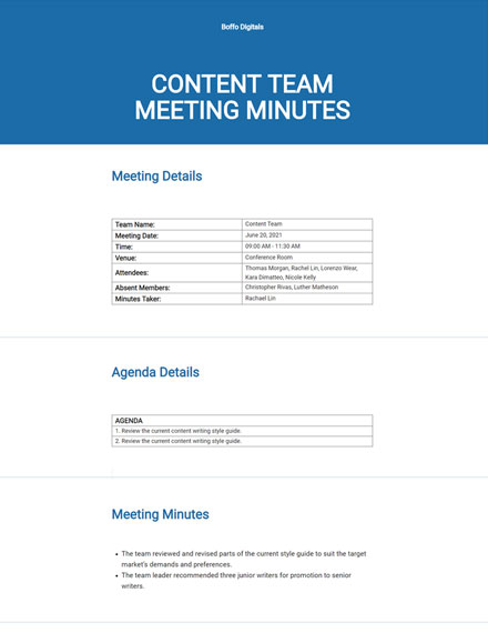 FREE Sample Meeting Minutes Template - Word | Template.net