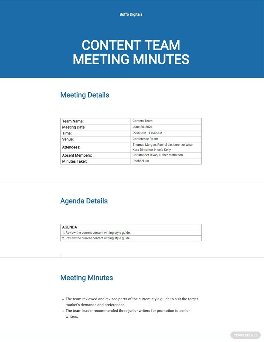 Meeting Minutes Sample Template