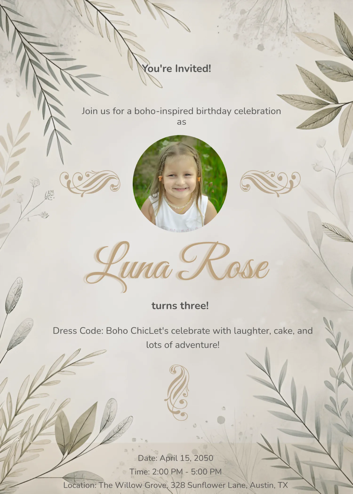 Free Wild and Three Boho Invitation Template to Edit Online