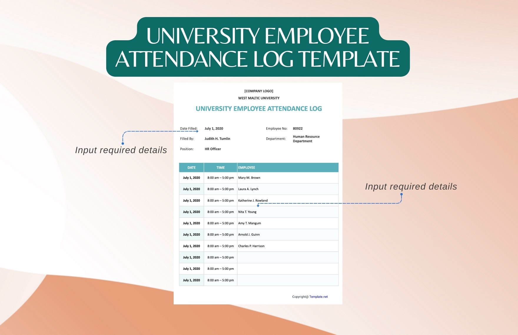 University Employee Attendance Log Template