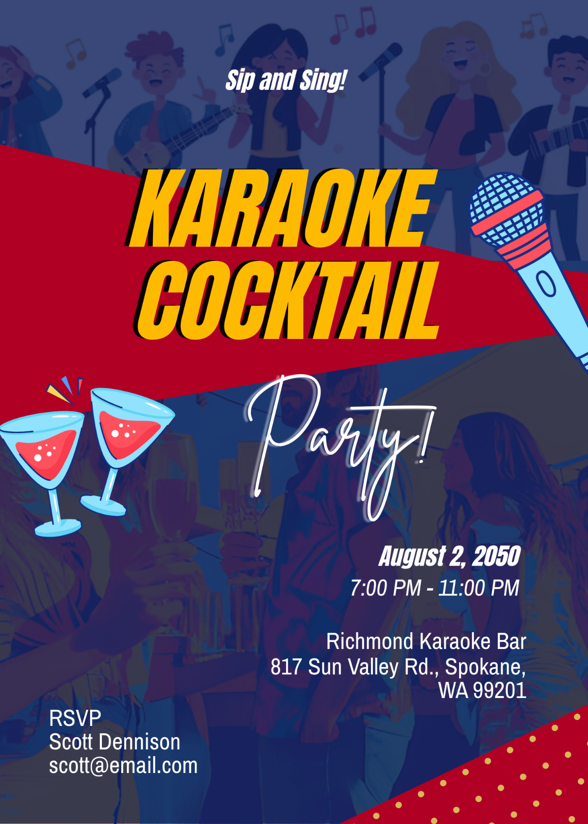 Red and Blue Karaoke Cocktail Invitation Template - Edit Online & Download