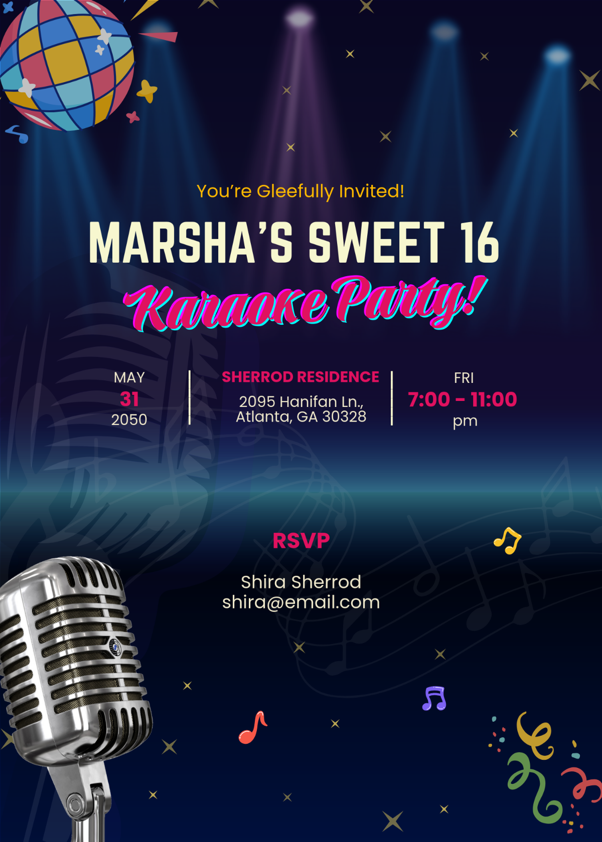 Sweet Sixteen Karaoke Invitation Template - Edit Online & Download