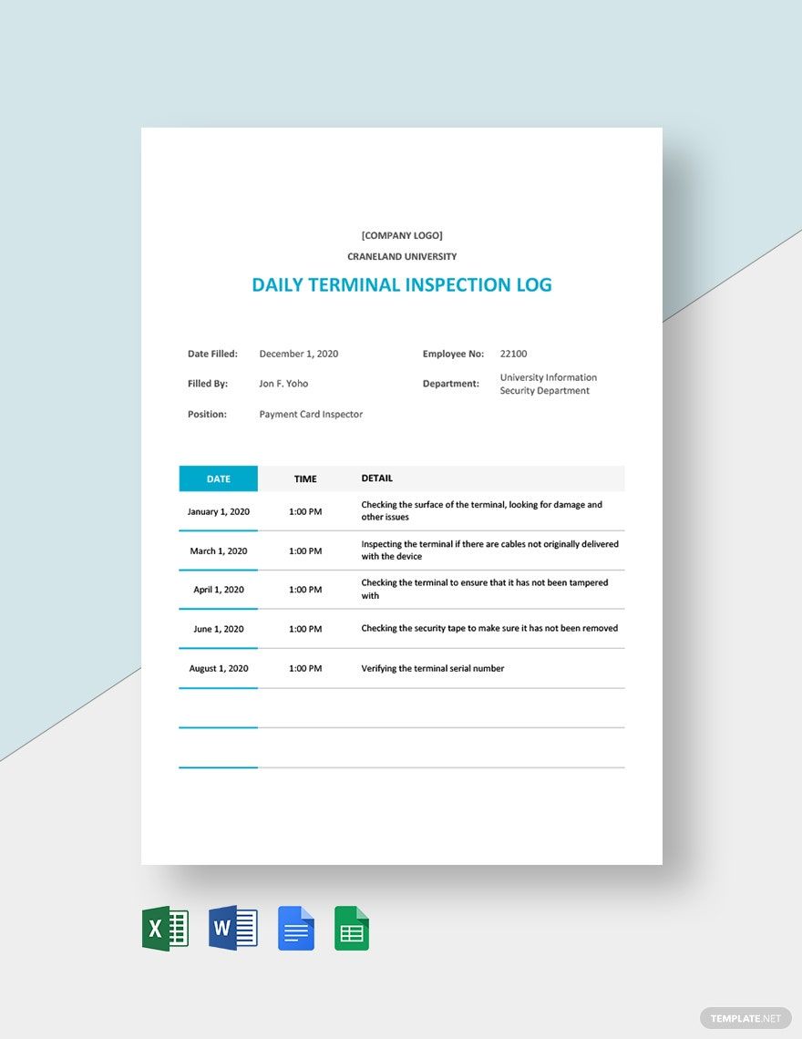 Daily Terminal Inspection Log Template
