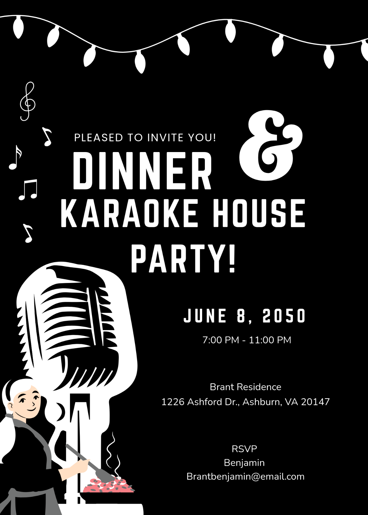 Simple Karaoke Dinner Invitation Template - Edit Online & Download