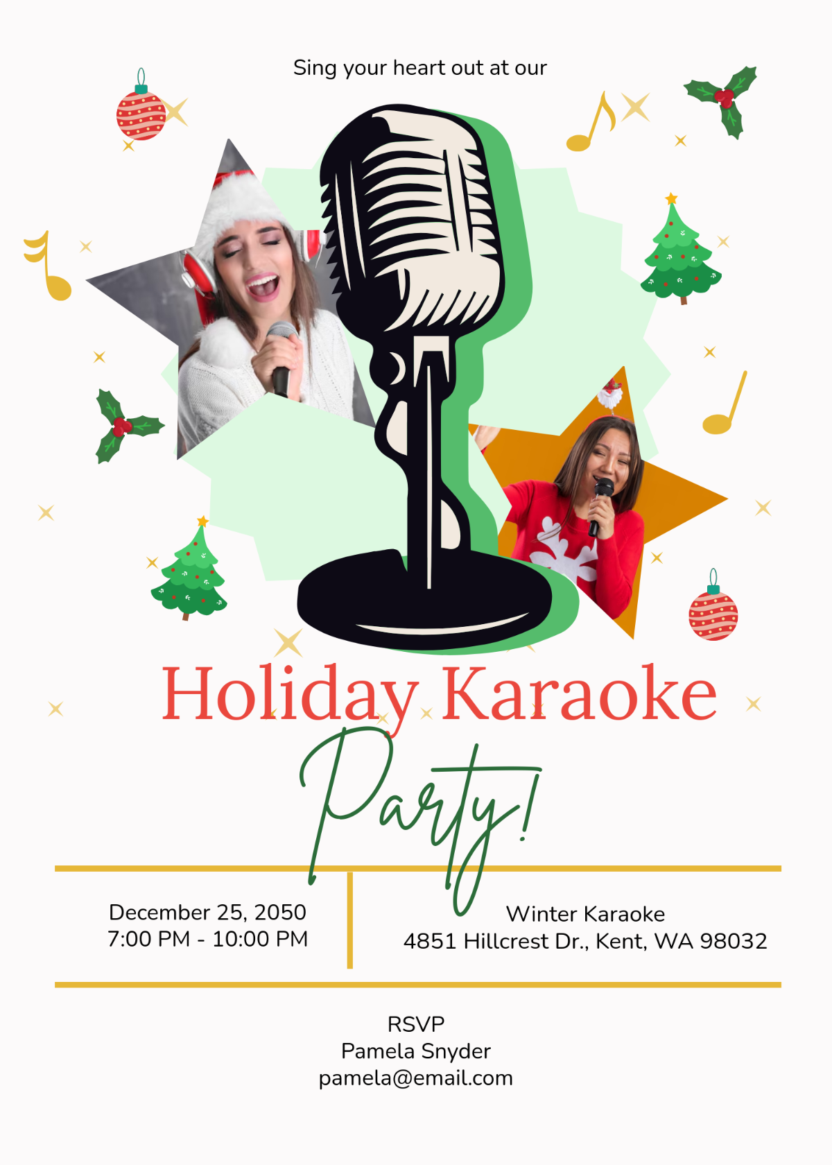 Holiday Karaoke Invitation Template - Edit Online & Download